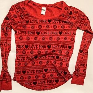 Red & black patterned long sleeve sleep tee
